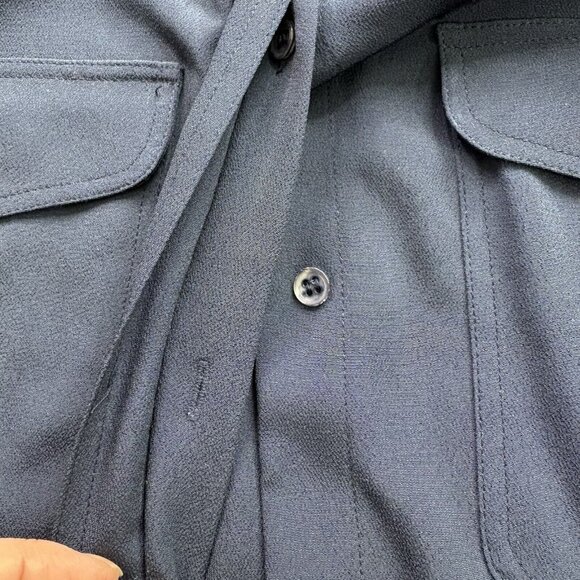 VTG 80s Liz Claiborne Blouse 6 Navy Gold Buttons Military Tailored Structured - Picture 5 of 15